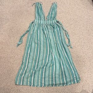America & Beyond Teal & White Striped Beach / Pool Cover Up Dress Medium C11-081